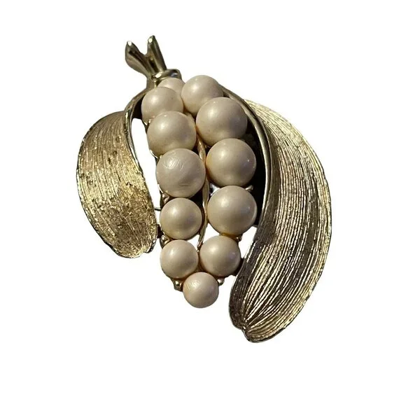 LISNER Signed Faux Pearls Gold‎ Tone Floral Cluster Leaves Brooch Pin Vintage - Picture 8 of 11